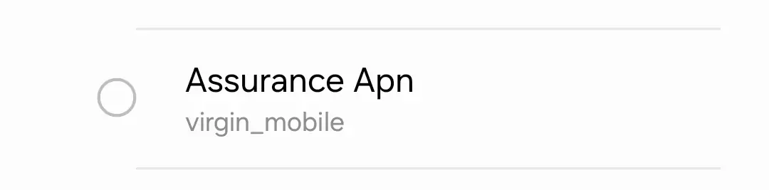 cropped screenshot of assurance apn