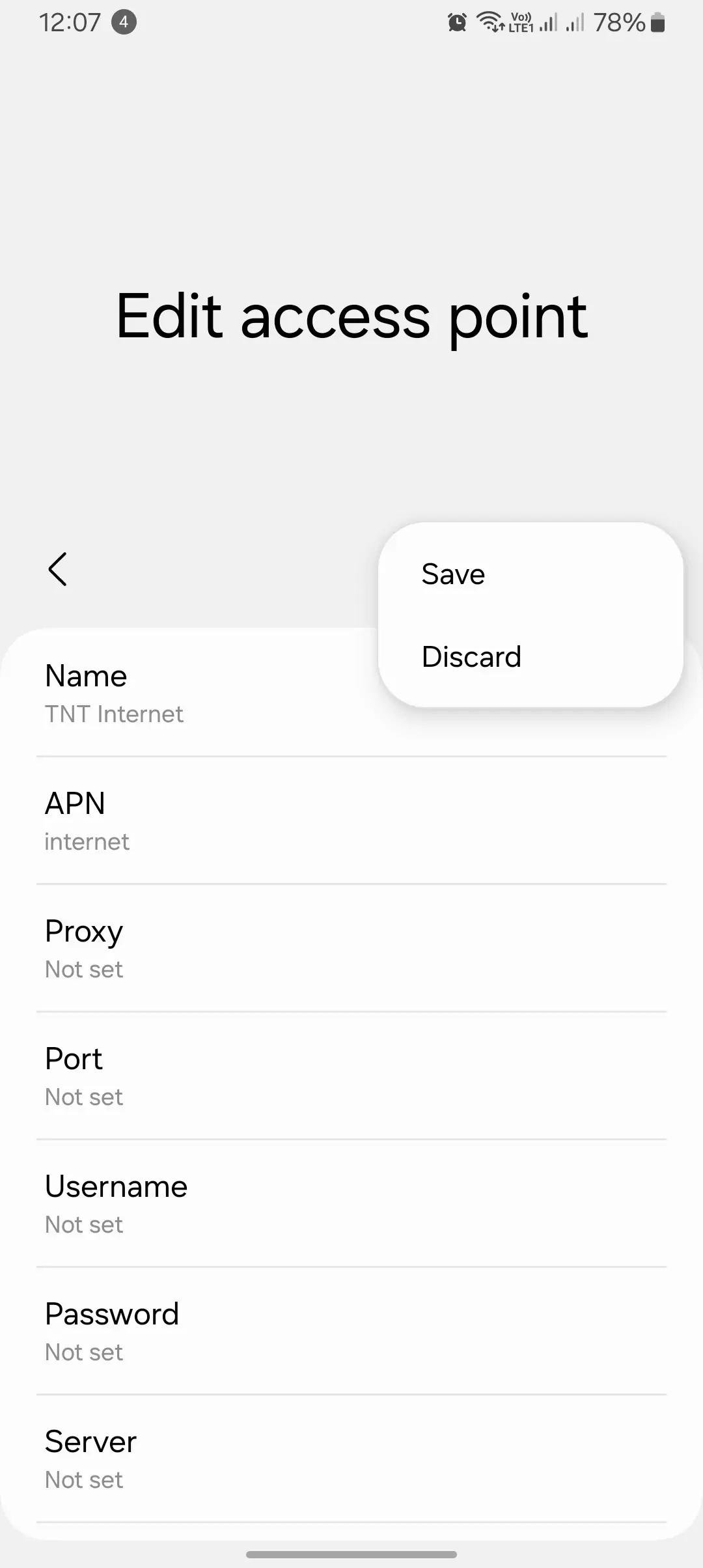 screenshot of save and cancel edit apn for tnt
