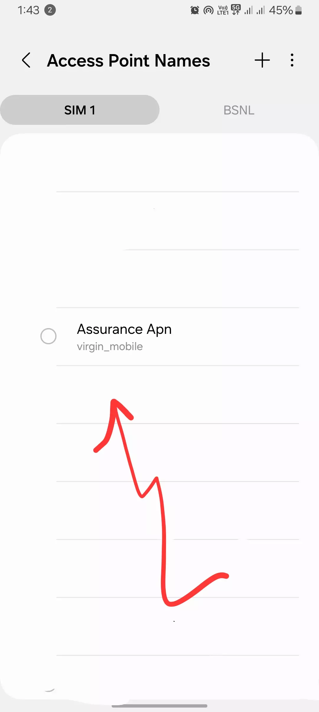 screenshot of the access point names value of assurance wireless